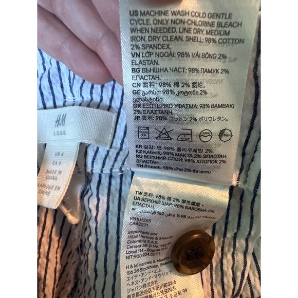 H&M white blue pinstripes pleated high waist pants size 4 - Picture 4 of 14